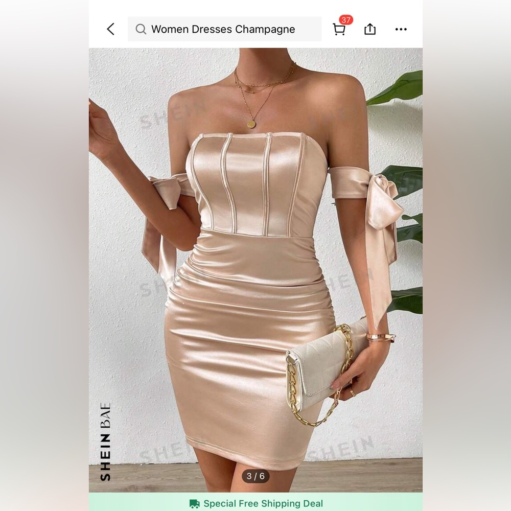 SHEIN BAE Off Shoulder Knot Side Ruched Bodycon Dress